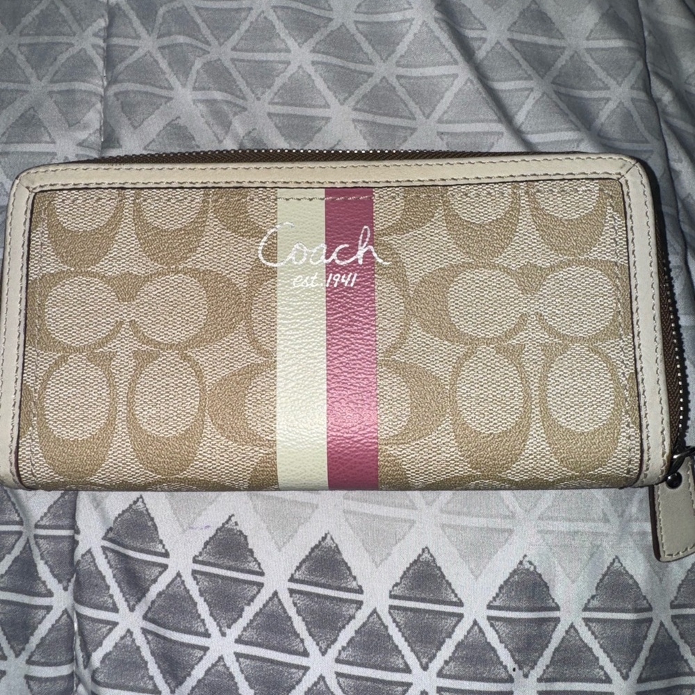 Coach Beige and Pink Signature Wallet